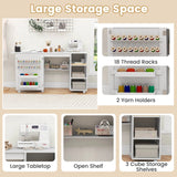 Multifunctional Sewing Machine Craft Station with Storage Shelves-White