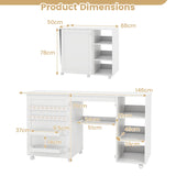 Multifunctional Sewing Machine Craft Station with Storage Shelves-White