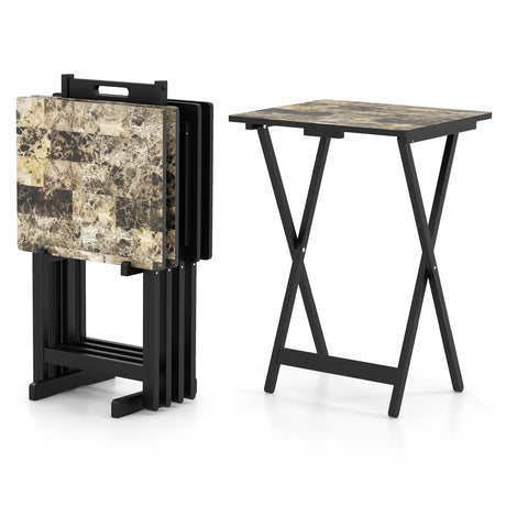 Set of 4 folding garden tables, weatherproof outdoor bistro tables made of wood, 48 x 40 x 67 cm, black