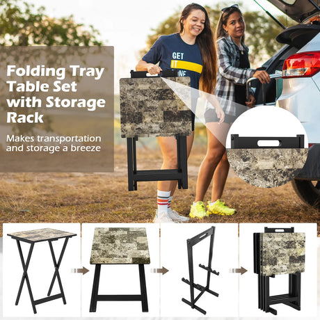 Set of 4 folding garden tables, weatherproof outdoor bistro tables made of wood, 48 x 40 x 67 cm, black