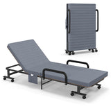 Adjustable Folding Guest Bed Frame with Mattress and Wheels-Gray
