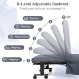 Adjustable Folding Guest Bed Frame with Mattress and Wheels-Gray