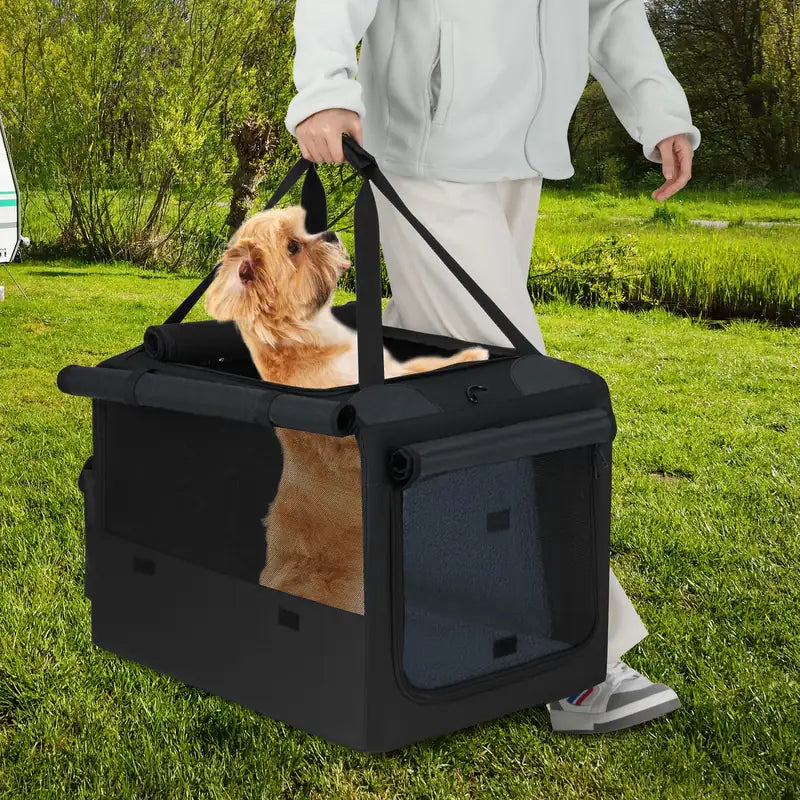 Foldable Dog Crate with Openings and Window Mesh Inner Basket-S