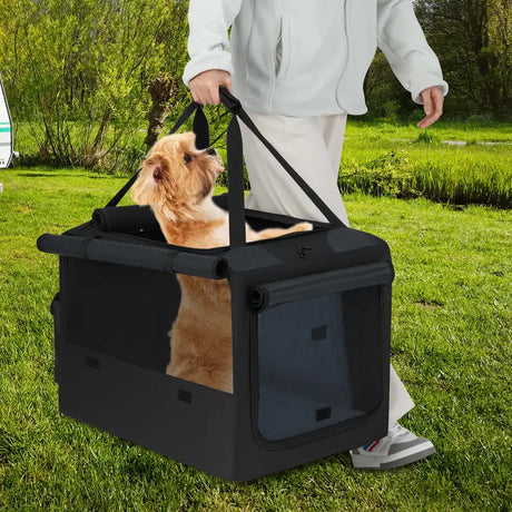 Foldable Dog Crate with Openings and Window Mesh Inner Basket-S
