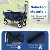 eavy Duty Camping Garden Cart with Adjustable Handle and Drink Holders-Navy