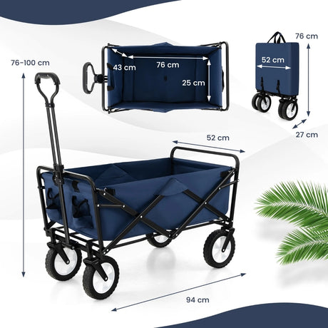 eavy Duty Camping Garden Cart with Adjustable Handle and Drink Holders-Navy