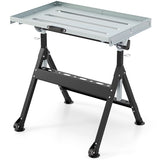 Folding Welding Table with 76 x 51 cm Tabletop and 2 Fixed Wheels-Black