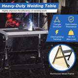 Folding Welding Table with 76 x 51 cm Tabletop and 2 Fixed Wheels-Black