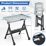 Folding Welding Table with 76 x 51 cm Tabletop and 2 Fixed Wheels-Black