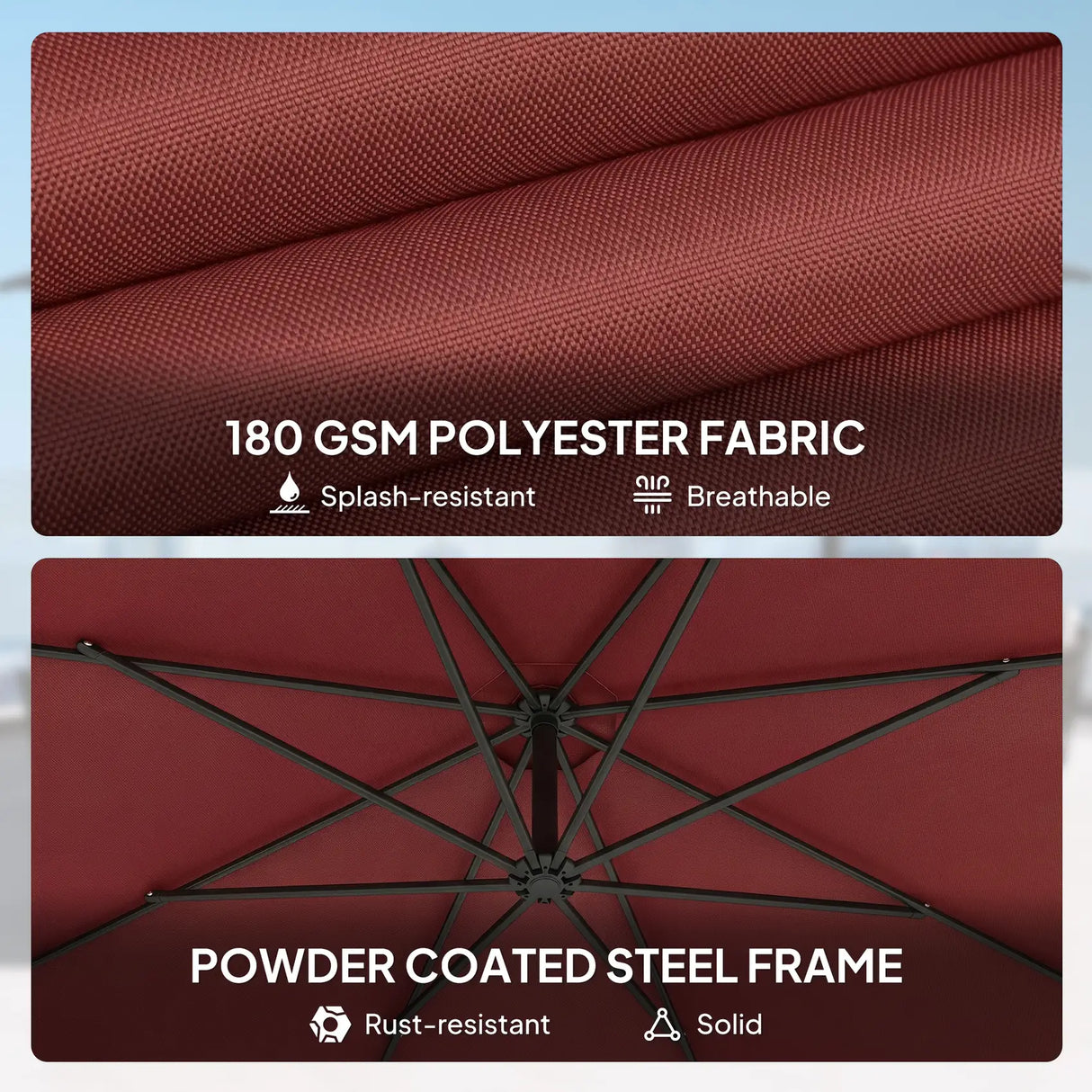 Outsunny 3 m Overhanging Cantilever Parasol, with Cross Base - Wine Red