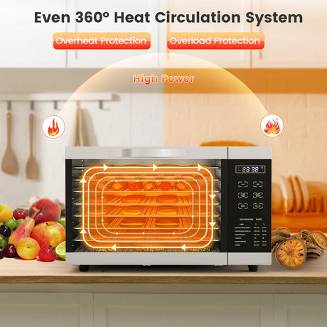 Food Dehydrator with 8 Detachable Mesh Trays and 24 H Timer-Silver