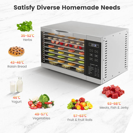 Food Dehydrator with 8 Detachable Mesh Trays and 24 H Timer-Silver