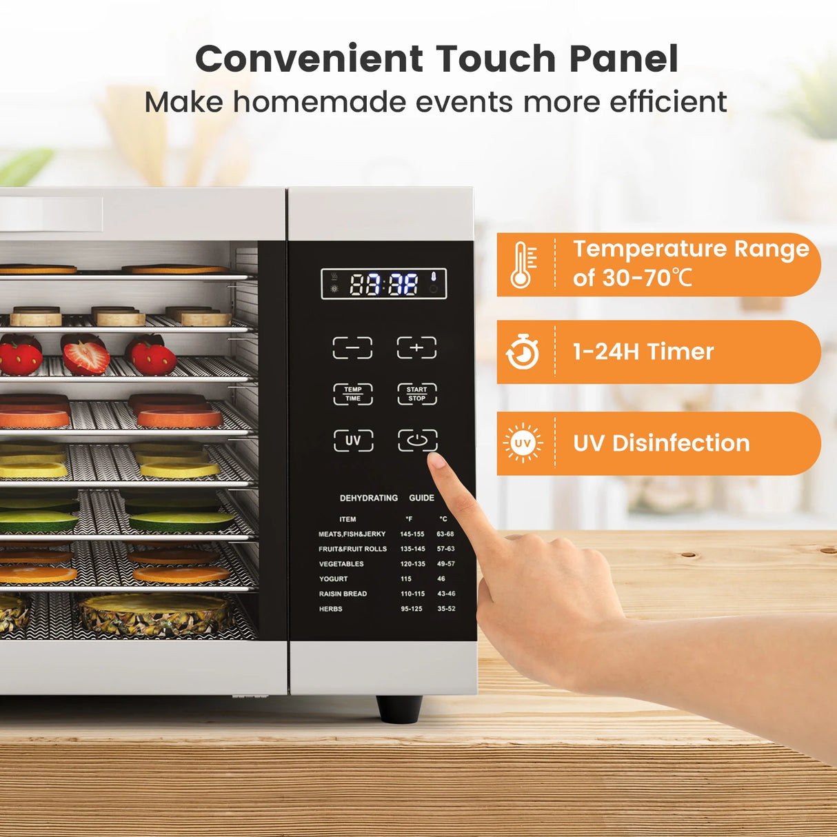 Food Dehydrator with 8 Detachable Mesh Trays and 24 H Timer-Silver