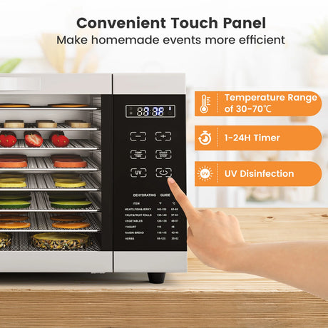 Food Dehydrator with 8 Detachable Mesh Trays and 24 H Timer-Silver