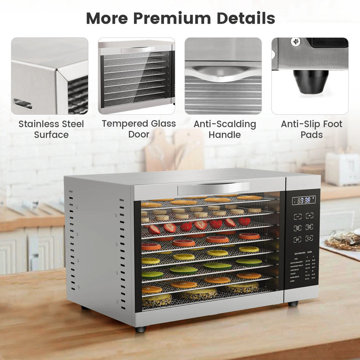 Food Dehydrator with 8 Detachable Mesh Trays and 24 H Timer-Silver