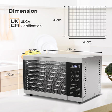 Food Dehydrator with 8 Detachable Mesh Trays and 24 H Timer-Silver
