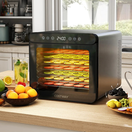 Food Dehydrator with 7 Stainless Steel Trays 1-24H Timer and 30-75C Temperature-Silver