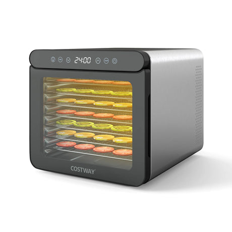 Food Dehydrator with 7 Stainless Steel Trays 1-24H Timer and 30-75C Temperature-Silver