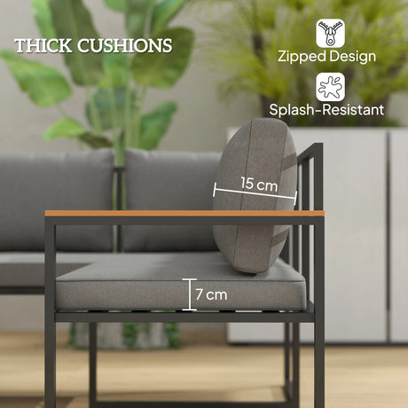 Outsunny Six Piece L Shaped Garden Furniture Set with 3 Loveseats - Natural Wood Finish