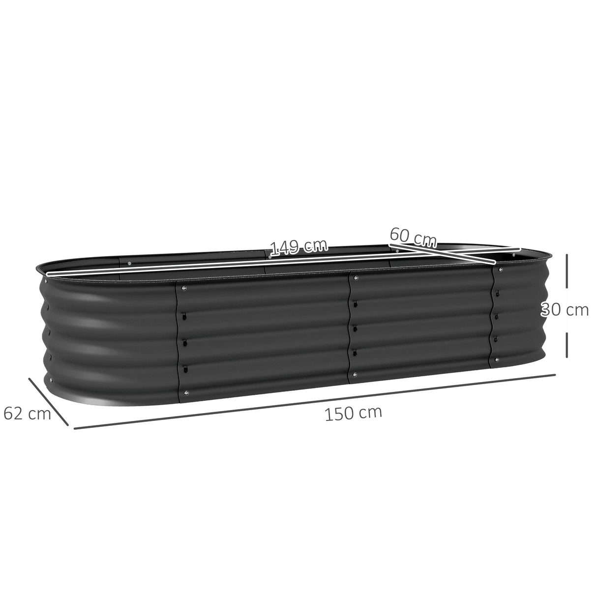 Outsunny Galvanised Raised Garden Bed, Metal Planter Box with Safety Edging, for Flowers, Herbs, Succulents, Pack of 2, Dark Grey