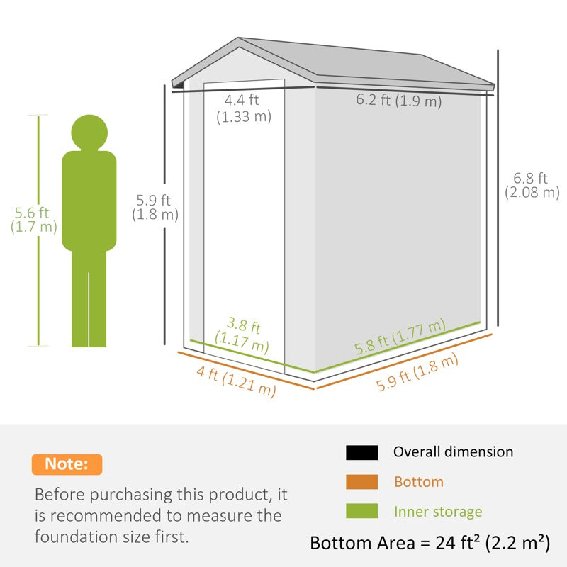 Outsunny 4.4ft x 6.2ft Aluminium Frame and Plastic Wall Shed, with Foundation - Grey