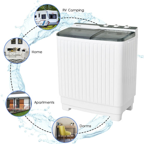 Semi-Automatic Washing Machine with 3 Modes for Apartment-Grey