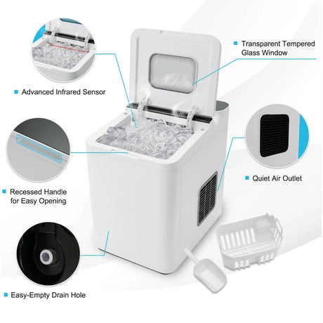15KG/24H Countertop Ice Making Machine with Auto Clean-White