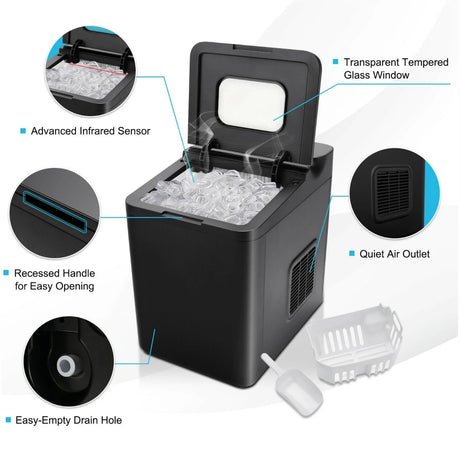 15KG/24H Countertop Ice Making Machine with Auto Clean-Black