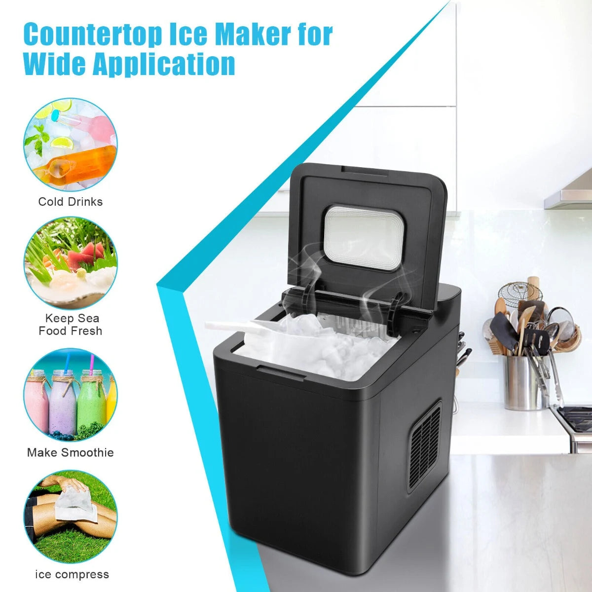 15KG/24H Countertop Ice Making Machine with Auto Clean-Black