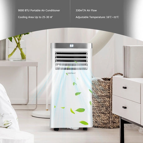 9000BTU Portable Air Conditioner with Remote Control and 24H Timer
