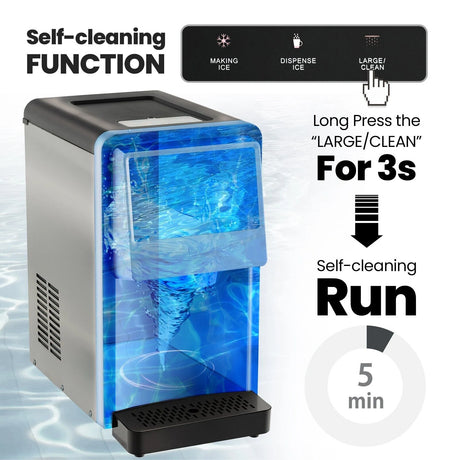 Self Dispensing Countertop Nugget Ice Maker with LED Blue Light-Silver