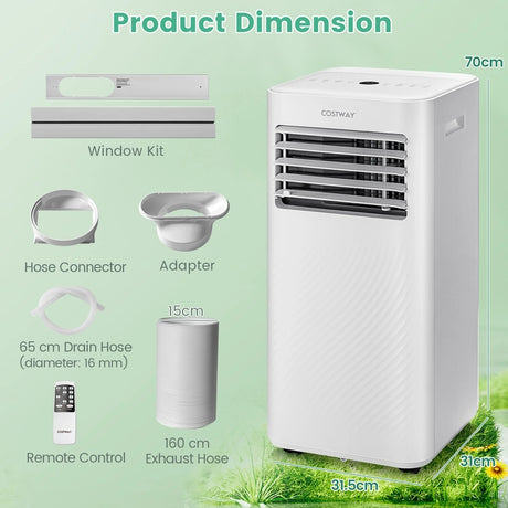 9000 BTU 3-in-1 Portable Air Conditioner with Sleep Mode-White