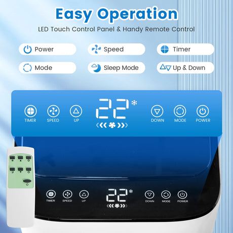 8000 BTU Portable Air Conditioner with Dehumidifier Fan and Sleep Mode-White