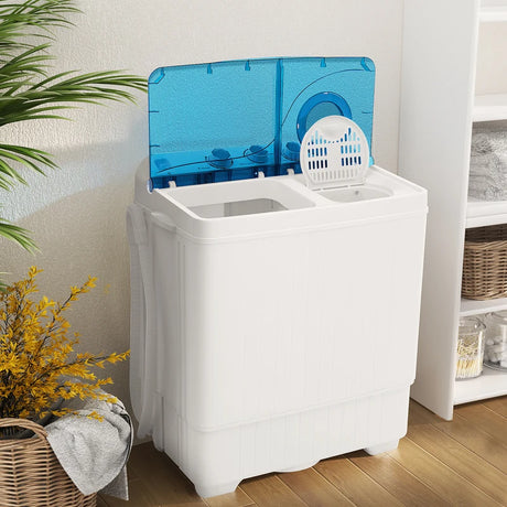 Portable Laundry Washer Spin Dryer with Timing Function and Drain Pump-Blue