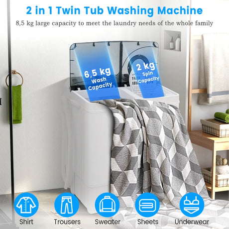 Portable Laundry Washer Spin Dryer with Timing Function and Drain Pump-Black