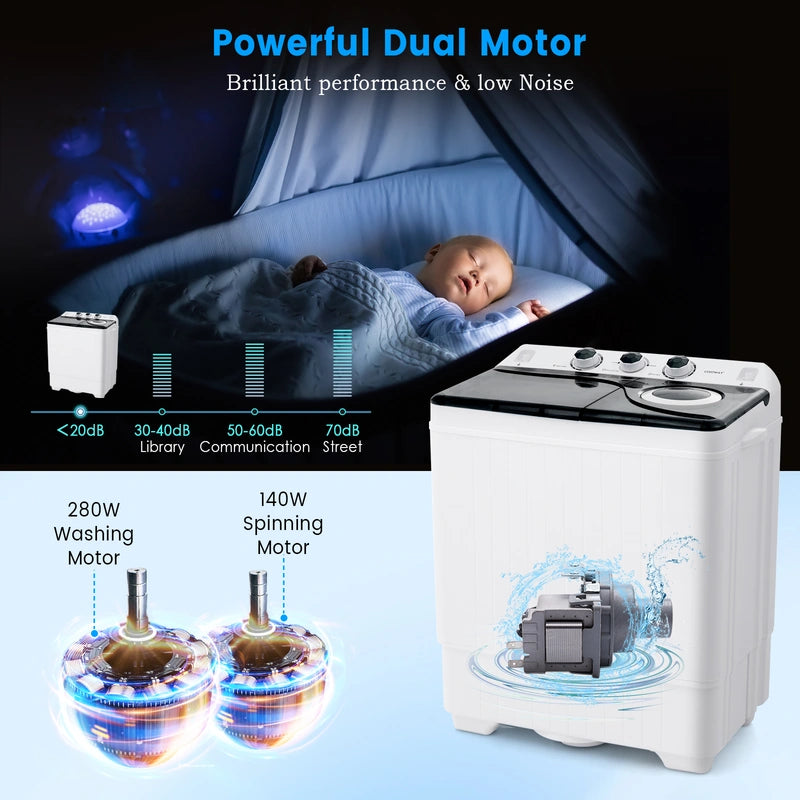 Portable Laundry Washer Spin Dryer with Timing Function and Drain Pump-Black