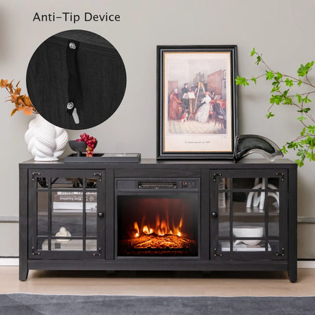 148cm Storage TV Console with Fireplace Insert-Black
