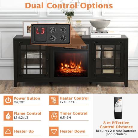 148cm Storage TV Console with Fireplace Insert-Black