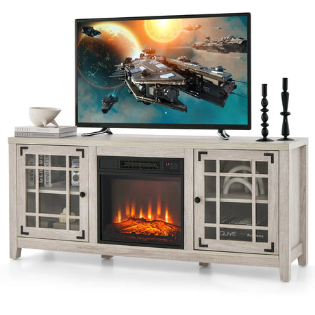 148cm Storage TV Console with Fireplace Insert-Natural