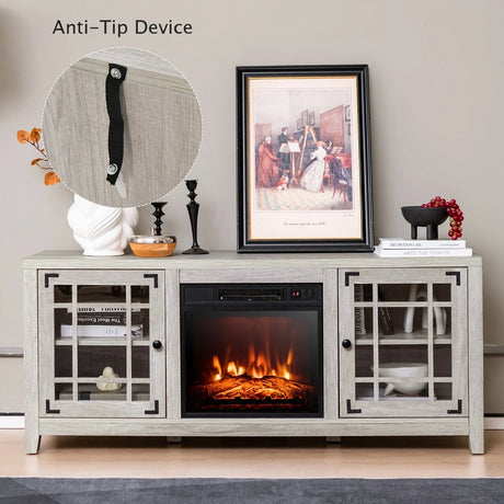 148cm Storage TV Console with Fireplace Insert-Natural