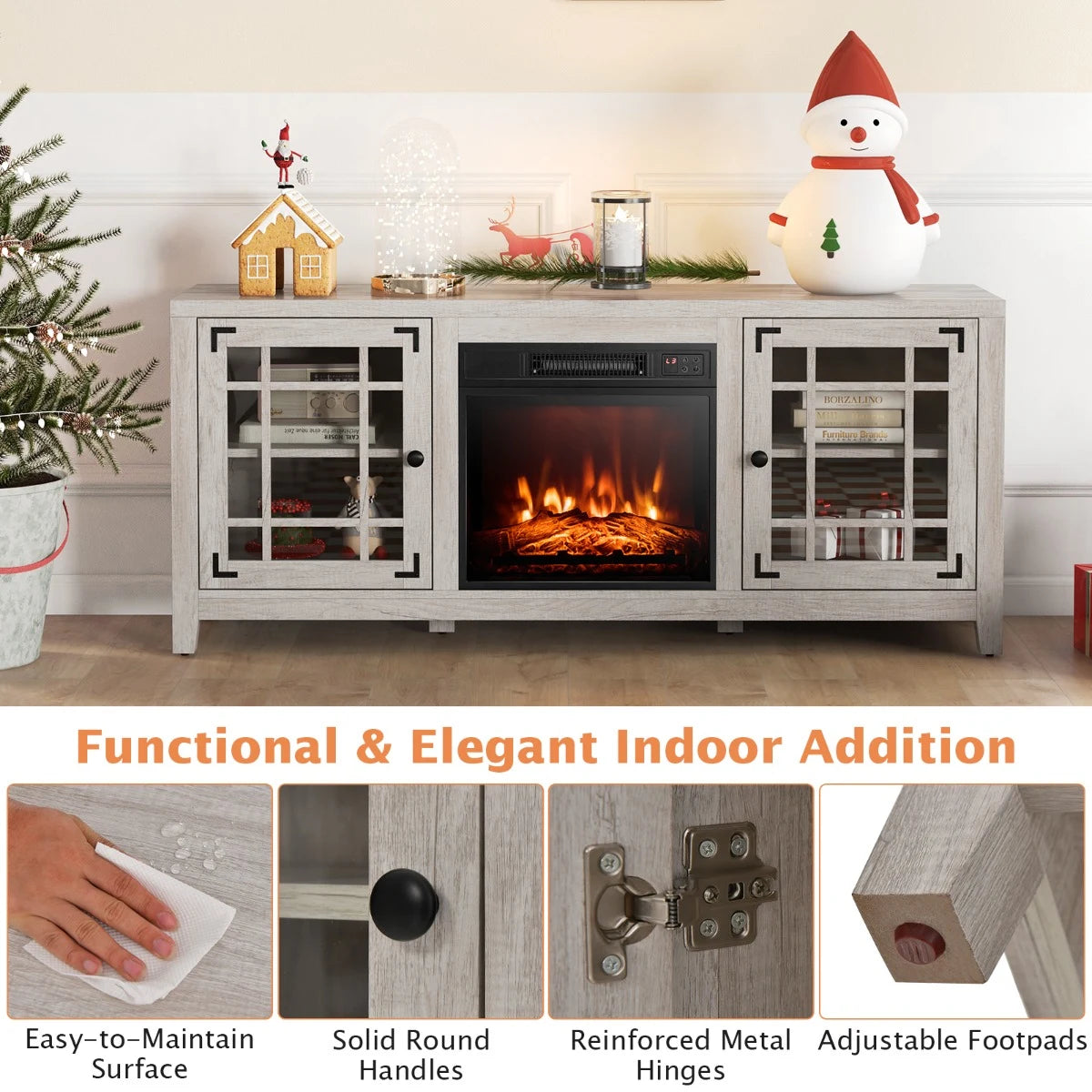 148cm Storage TV Console with Fireplace Insert-Natural