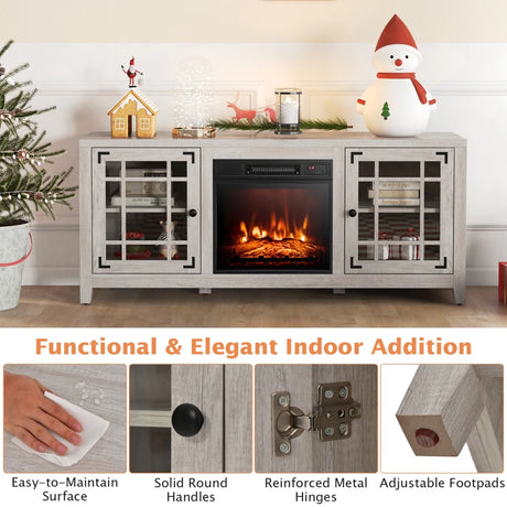 148cm Storage TV Console with Fireplace Insert-Natural