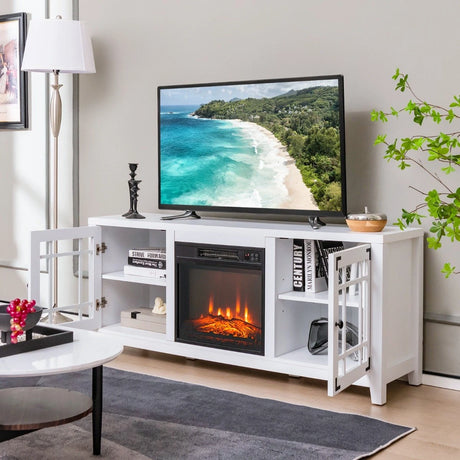148cm Storage TV Console with Fireplace Insert-White