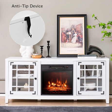 148cm Storage TV Console with Fireplace Insert-White