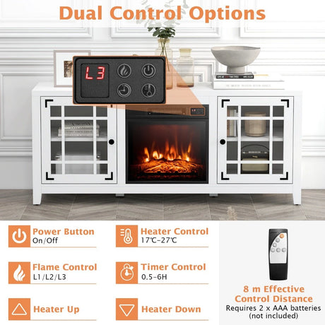 148cm Storage TV Console with Fireplace Insert-White