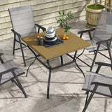 Outsunny Four-Seater Steel Garden Table, with Parasol Hole - Brown/Black