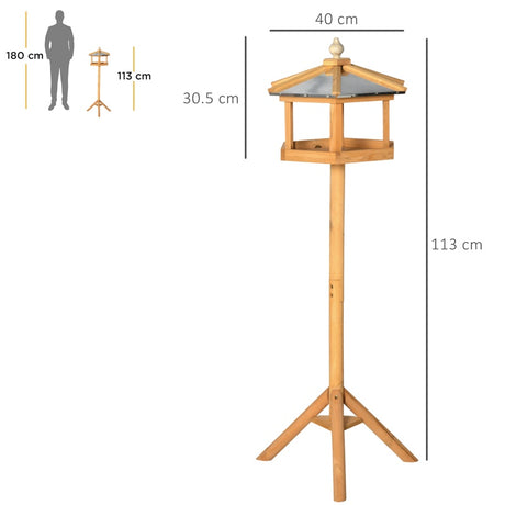 PawHut Wooden Bird Table Free Standing Feeder Garden Sheltered Feeding Station Parrot Stand Birdhouse Φ40x113cm