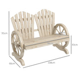 Outsunny Fir Wood Love Seats with Wheel-Shaped Armrests, Large Load-Bearing Chair, Natural Wood Finish