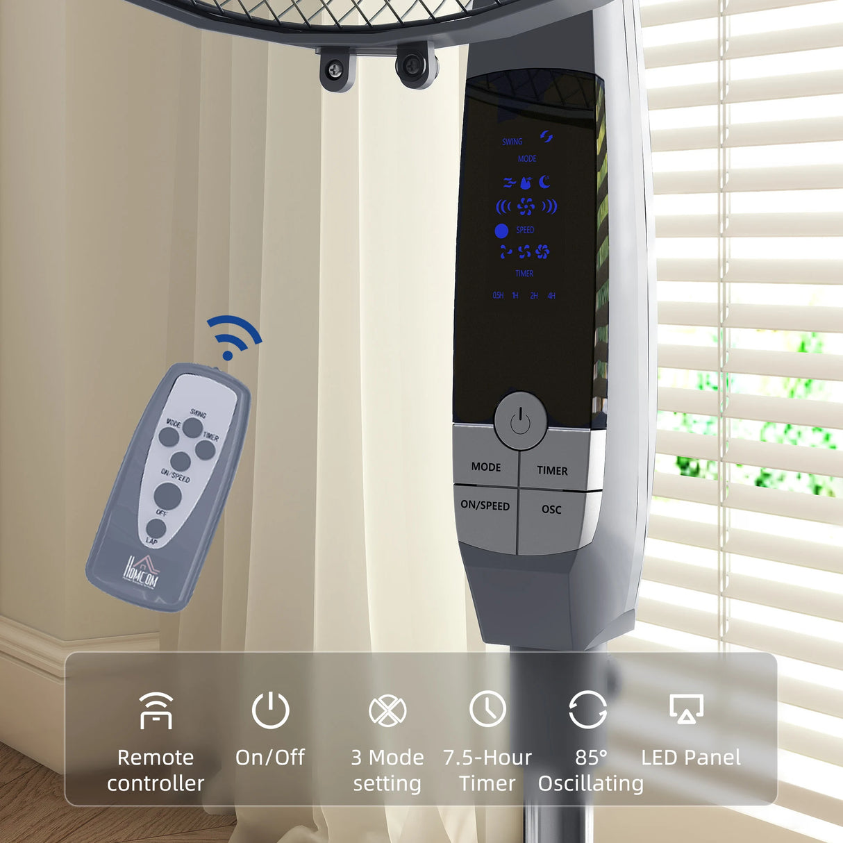 HOMCOM 16in Pedestal Standing Floor Fan, Oscillation Cooling Fan with Remote Control, Grey