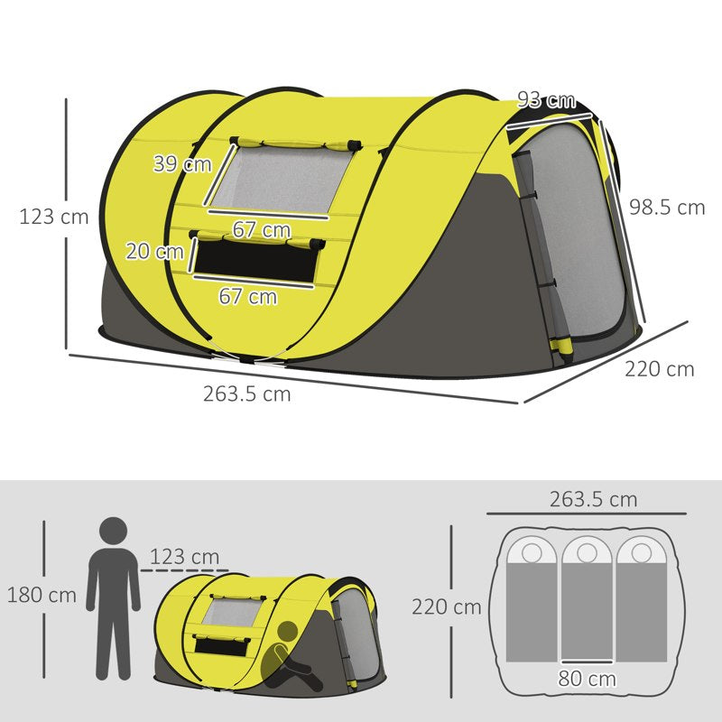 Outsunny 4-5 Person Pop-up Camping Tent Family Tent w/ 2 Mesh Windows & PVC Windows Portable Carry Bag for Outdoor Trip, Yellow